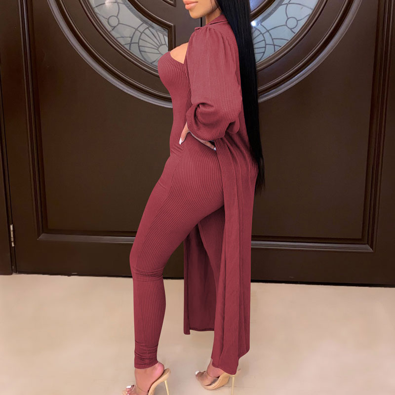 Solid Off Shoulder Jumpsuit & Long Coat Set