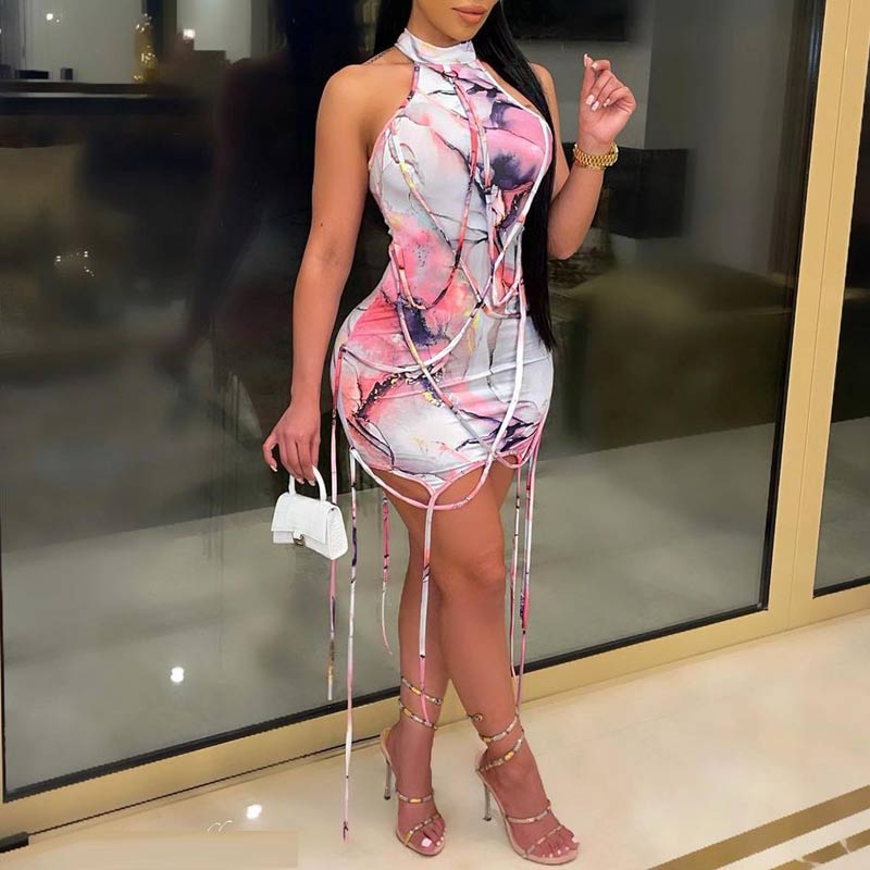 Tie Dye Print Sleeveless Bodycon Mini Dress