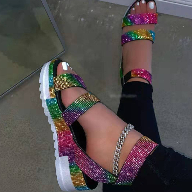 Rhinestone Buckle Platform Shoes Sandals