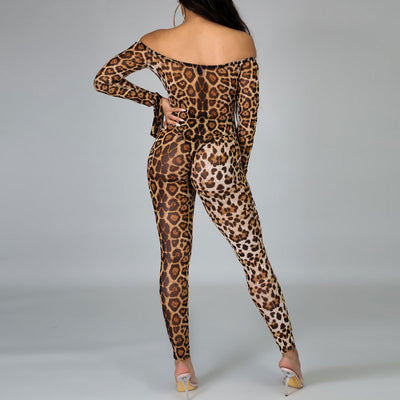 Leopard Print Long Sleeve Romper & Pants Set