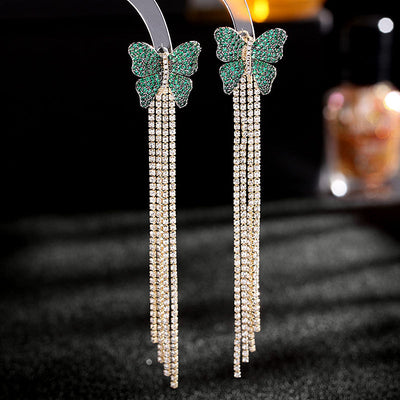 Rhinestone Butterfly Shaped Tassel Design Earrings