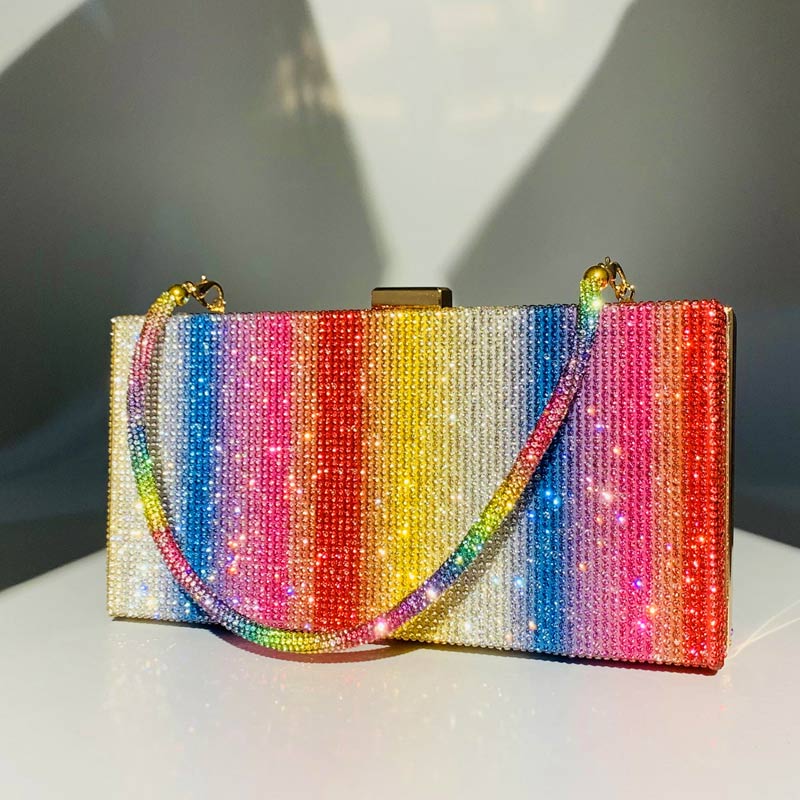 Rainbow Pattern Rhinestone Clutch Bag