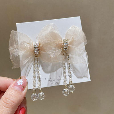 Bowknot Pattern Tassel Design Drop Earrings