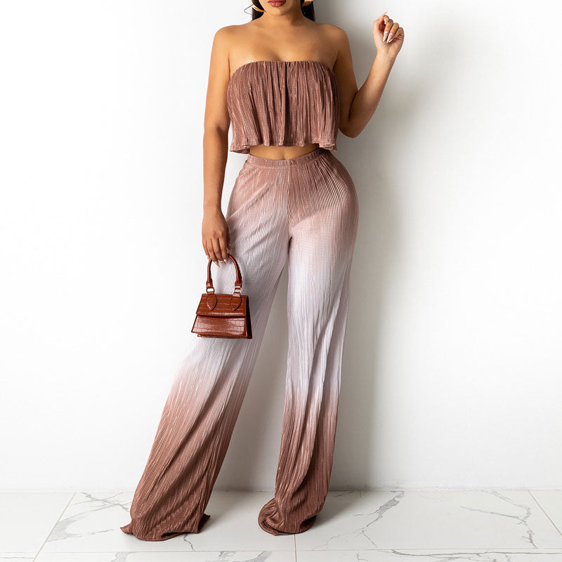 Gradient Color Tube Top & Wide Leg Pants Set