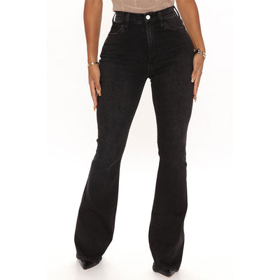 Solid High Waist Bell Bottomed Denim Pants