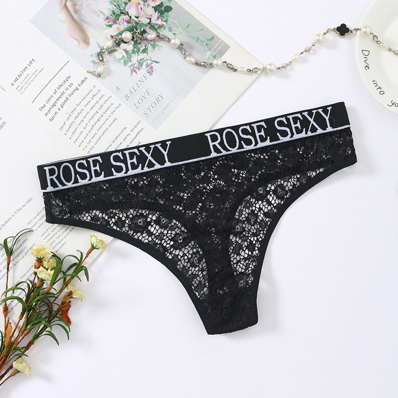 Letter Print Low Waist Lace Panties