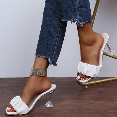 Square Toe Elastic Strap Pyramid Heels