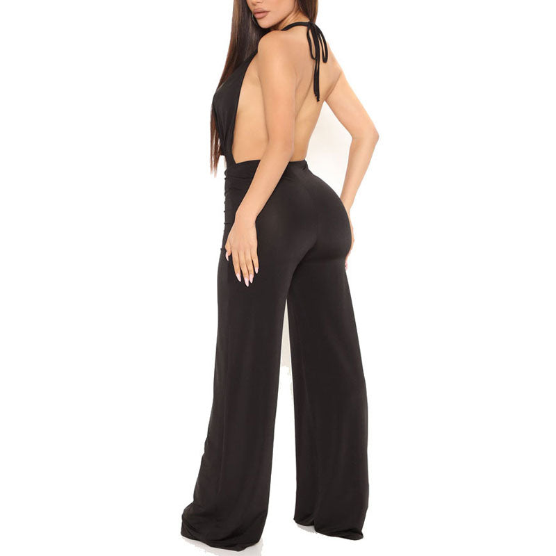 Solid Cowl Neck Halter Sleeveless Jumpsuit