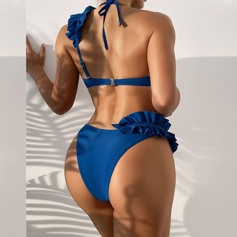 Solid Ruffle Design 2PCS Bikini Set