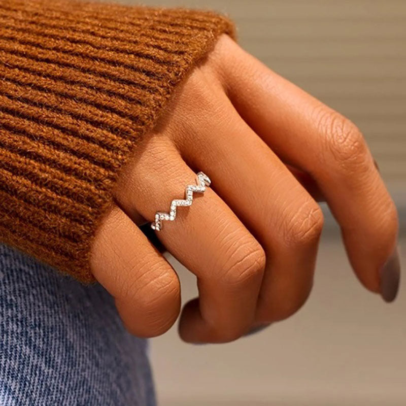 Wavy Allover Rhinestone Ring