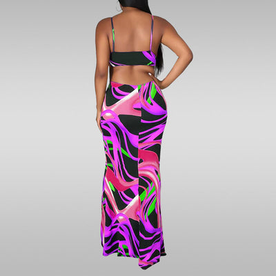 Tie Dye Print Sleeveless Cut Out Maxi Dress