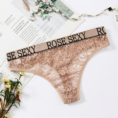 Letter Print Low Waist Lace Panties