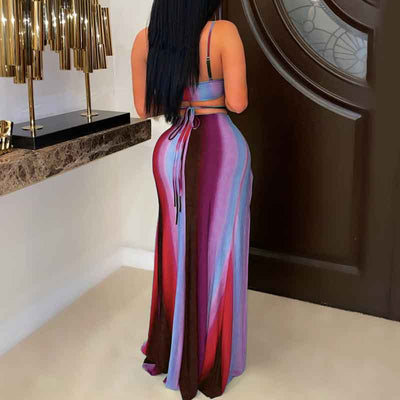 Print Sleeveless Cut Out High Slit Dress