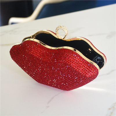 Rhinestone Lips Pattern Clutch Bag