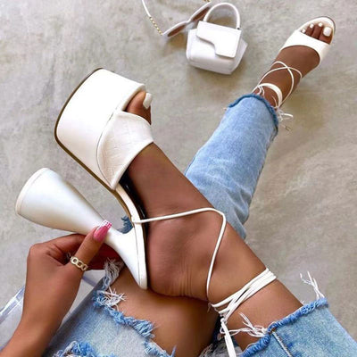 Solid Peep Toe Platform Bandage High Heels