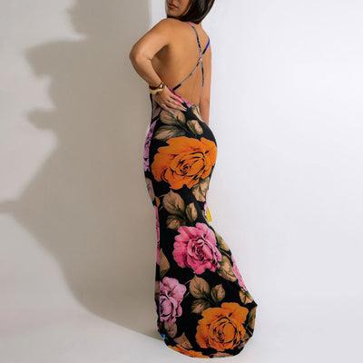 Floral Print Sleeveless Maxi Dress