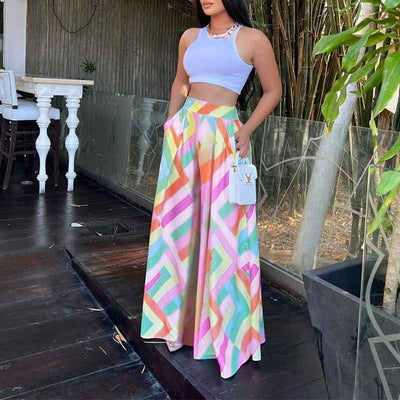 Print High Waist Wide Leg Pants