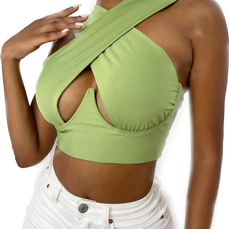 Solid Sleeveless Halter Cut Out Crop Top