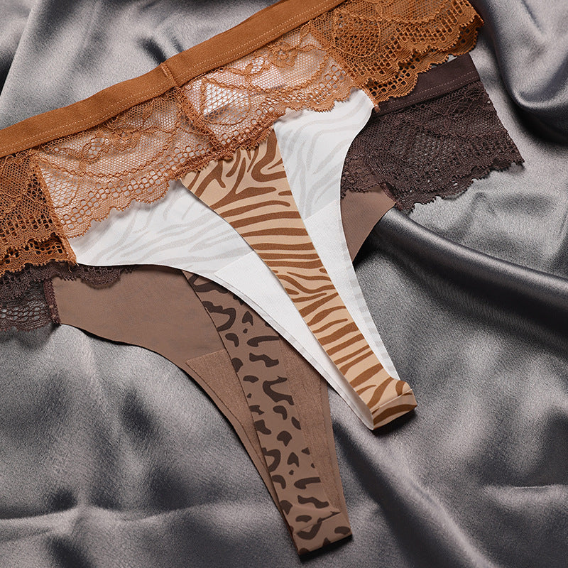 Leopard Print Lace Paneled Thong