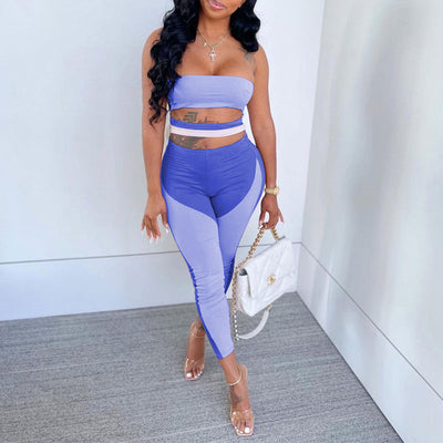 Colorblock Off Shoulder Cut Out Bandage Jumpsuit