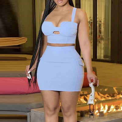 Solid Spaghetti Strap Tube Top & Skirt Set