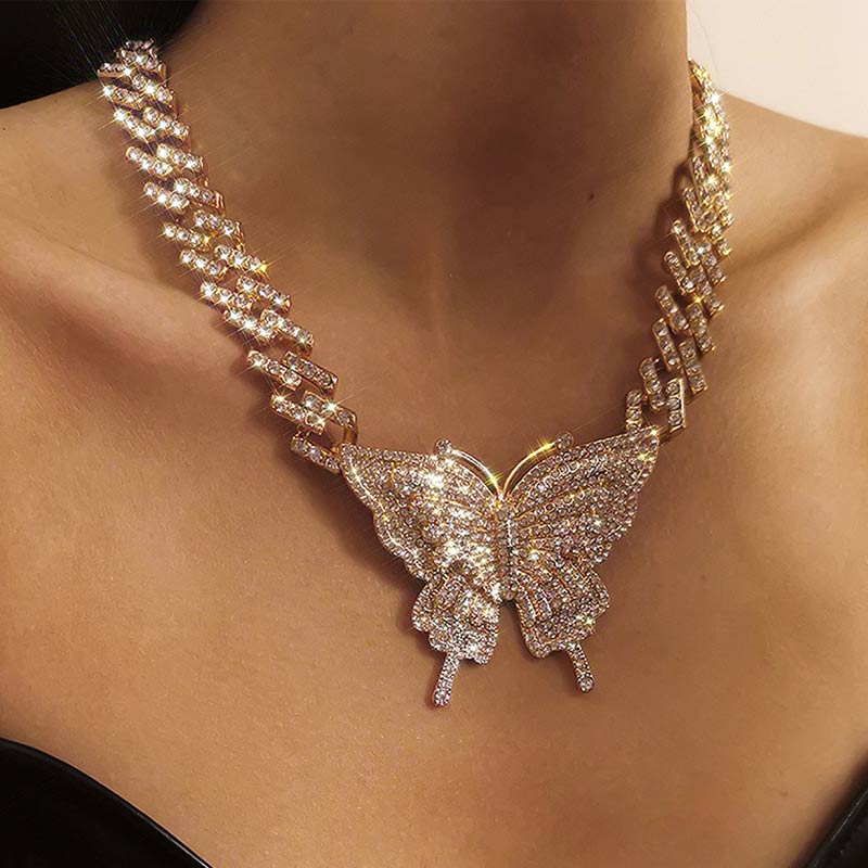 Butterfly Pattern Rhinestone Decoration Necklace