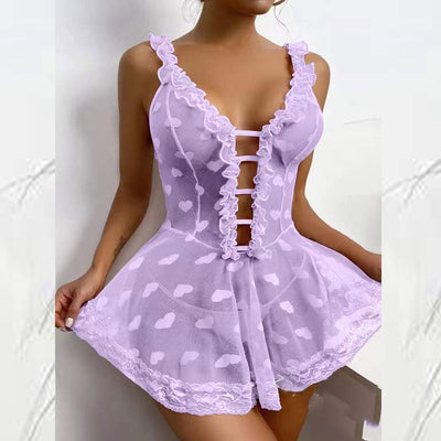 Heart Pattern Sleeveless Cut Out Mesh Babydoll