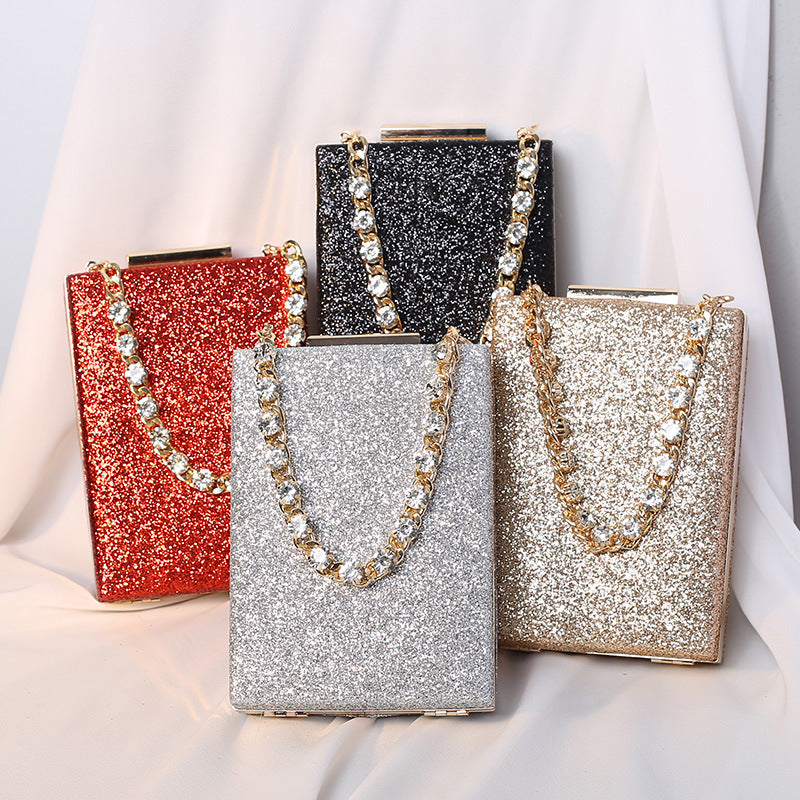 Glitter Rhinestone Studded Chain Clutch Bag