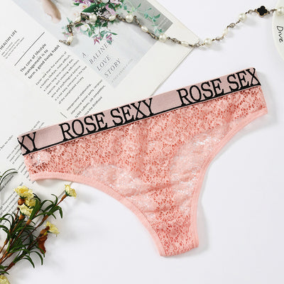 Letter Print Low Waist Lace Panties