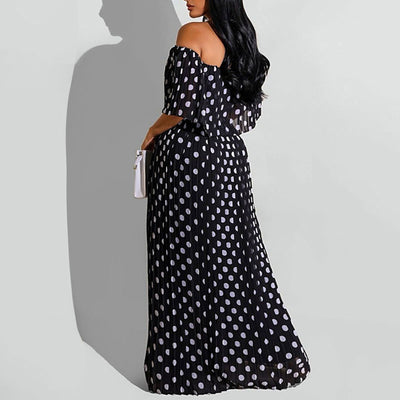 Polka Dot Print Off Shoulder Short Sleeve Maxi Dress