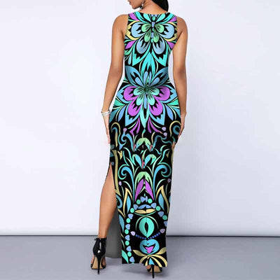 Print Sleeveless Slit Maxi Dress