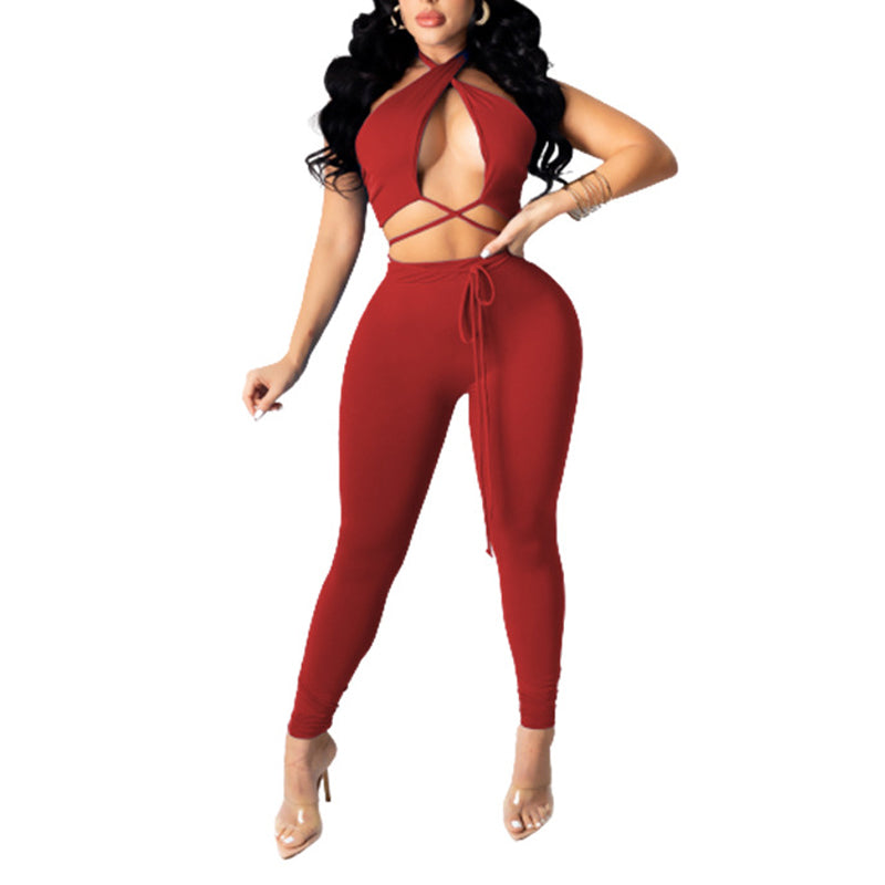 Halter Neck Wraps Tops & Pant Set