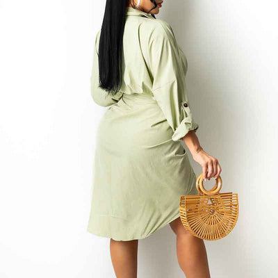 Solid Long Sleeve Button Detailed Shirt Dress