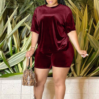 Velvet Short Sleeve Top & Shorts Set