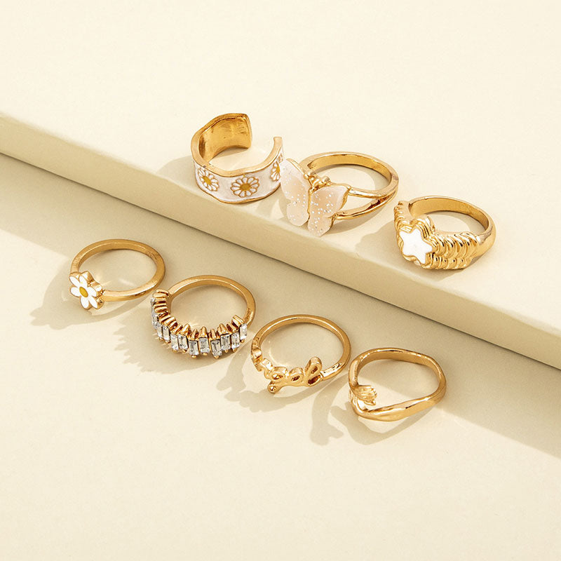 Butterfly & Flower Pattern 7PCS Rings Set