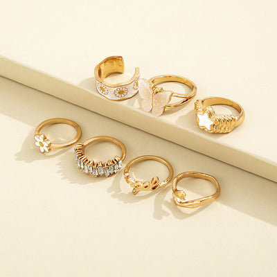 Butterfly & Flower Pattern 7PCS Rings Set