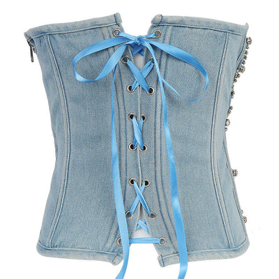 Rhinestone Off Shoulder Denim Corset Top