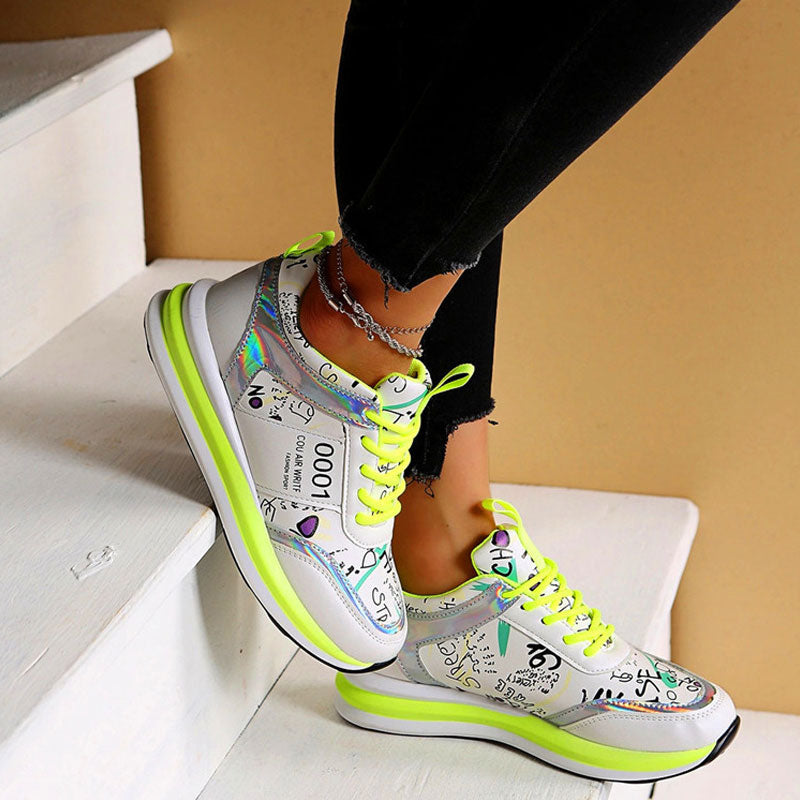 Colorful Letter Print Lace Up Sneakers