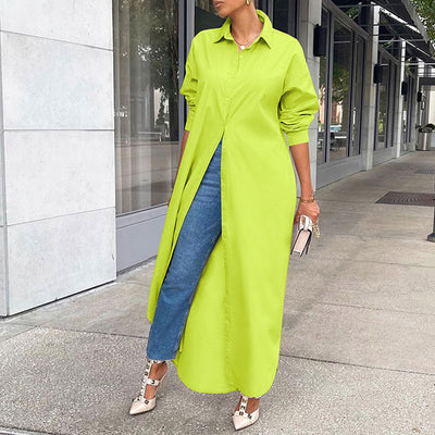 Solid Long Sleeve Maxi Shirt Dress