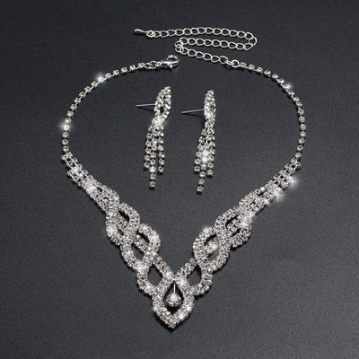 Rhinestone Tassel Design Earrings & Water Drop Shaped Necklace Set