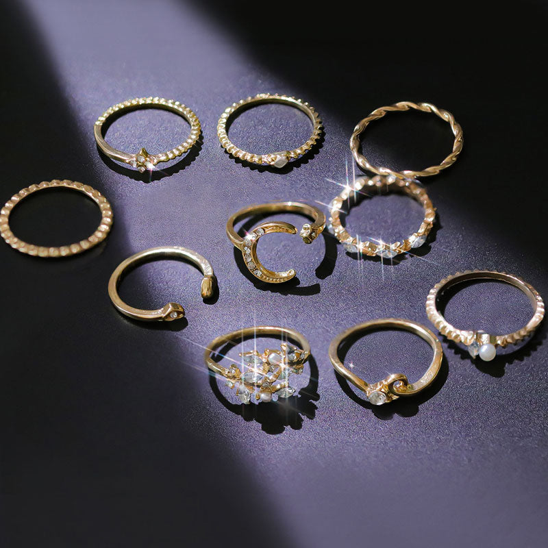 Star & Moon Pattern 10PCS Rings Set