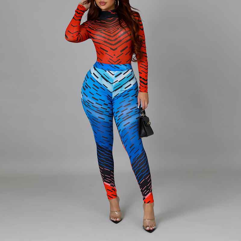 Print Long Sleeve Bodysuit & Pants Set