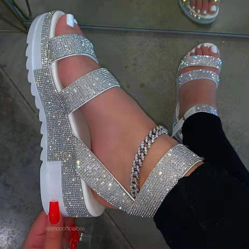 Rhinestone Buckle Platform Shoes Sandals