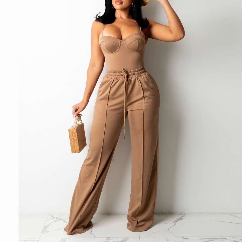 Solid Sleevelss Top & Wide Leg Pants Set