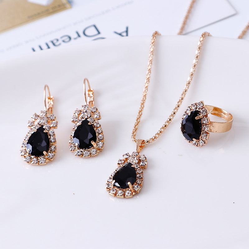 Rhinestone Water Drop Shapped 3PCS Necklace Set