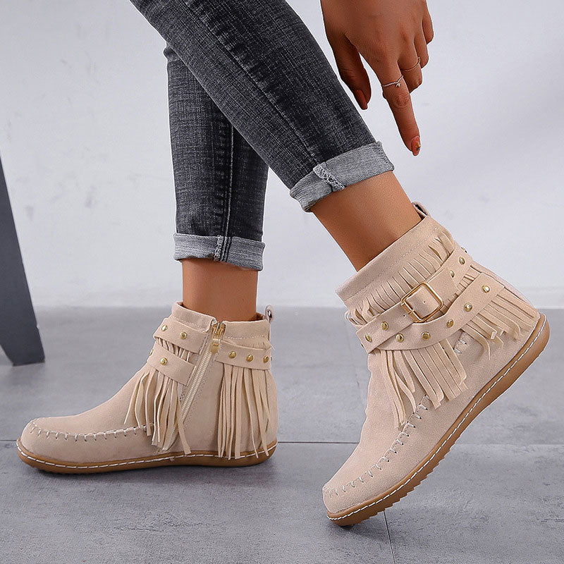 Solid Tassel Design Buckle Decoration Booties