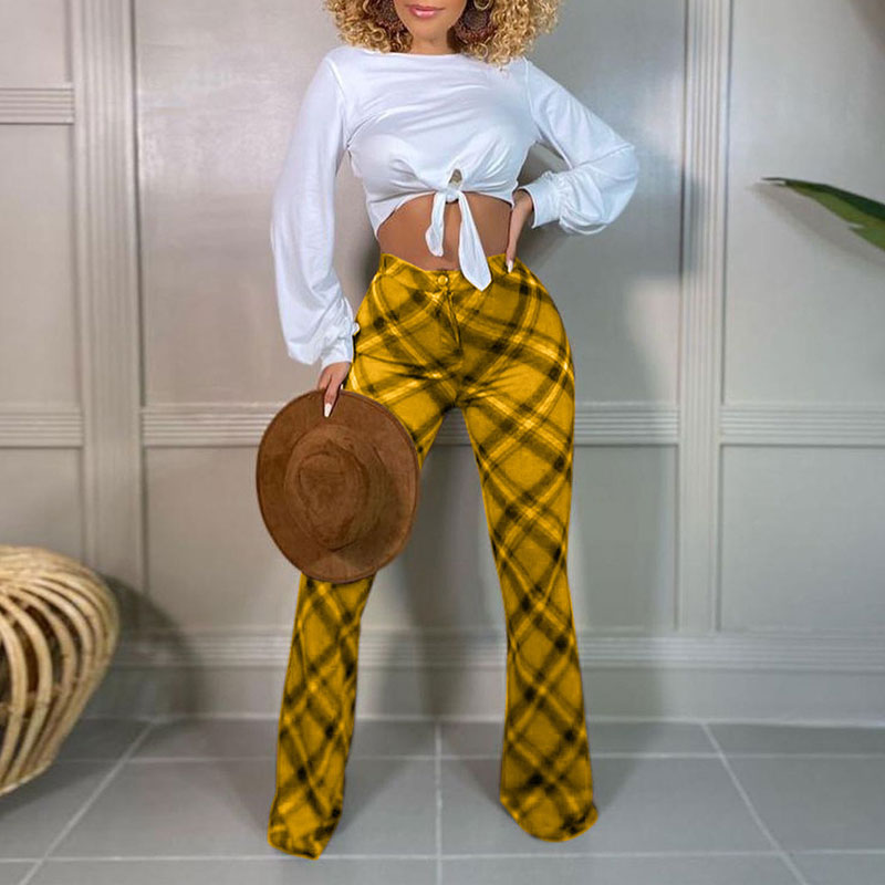 Plaid Print Straight Leg Pants