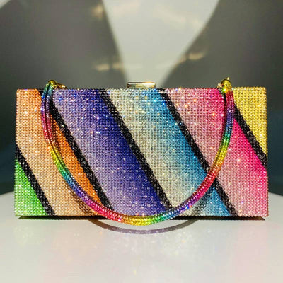 Rainbow Pattern Rhinestone Clutch Bag