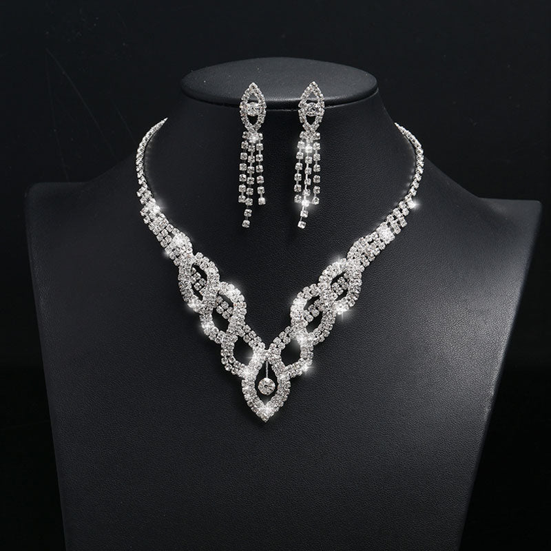 Rhinestone Tassel Design Earrings & Water Drop Shaped Necklace Set