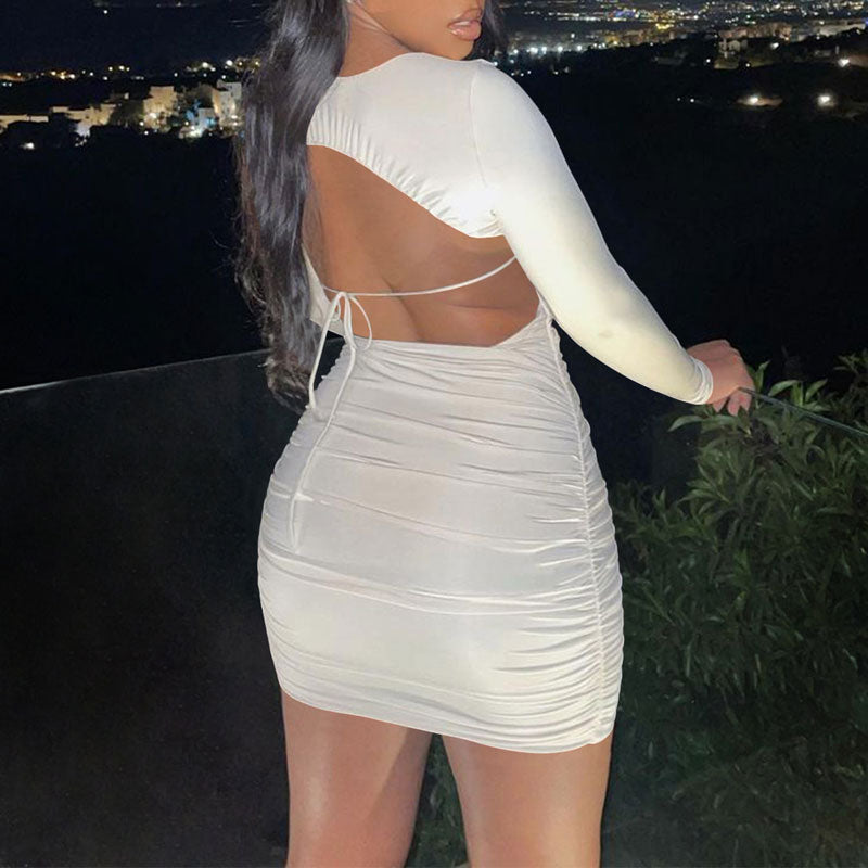 Solid Long Sleeve Cut Out Bandage Bodycon Dress